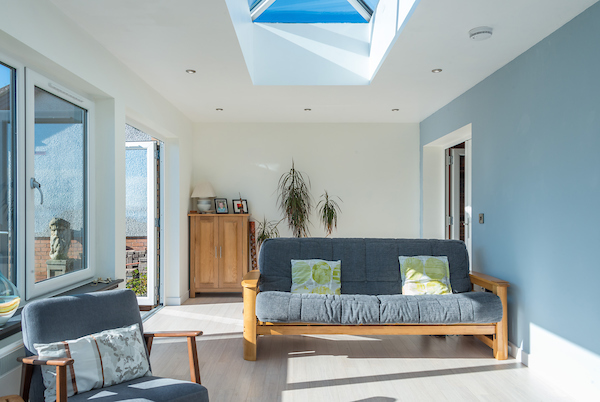 living space with sofa